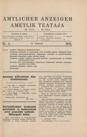 Ametlik Teataja. III osa = Amtlicher Anzeiger. III Teil ; 3 1942-02-10