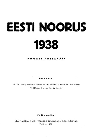 Eesti Noorus ; sisukord 1938