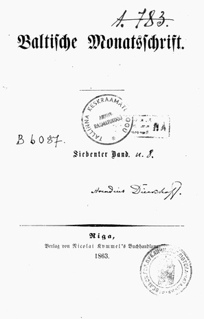 Baltische Monatsschrift ; (7. aastakäik) 8 1863