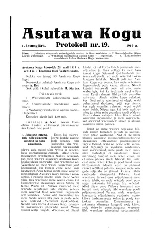 Asutawa Kogu protokoll nr.19 (28. mai 1919)