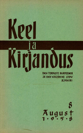 Keel ja Kirjandus ; 8 1958-08