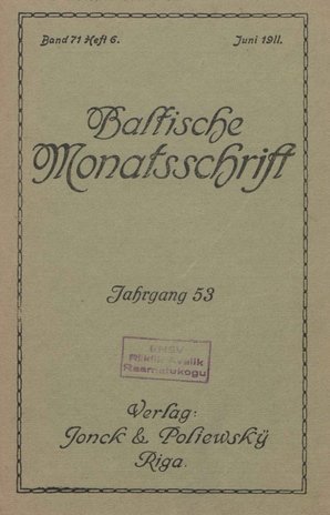 Baltische Monatsschrift ; 6 1911-06