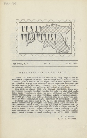 Eesti filatelist = The Estonian philatelist ; 8 1962