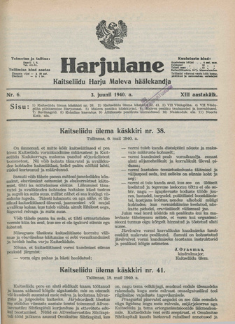 Harjulane : Kaitseliidu Harju Maleva häälekandja ; 6 1940-06-03