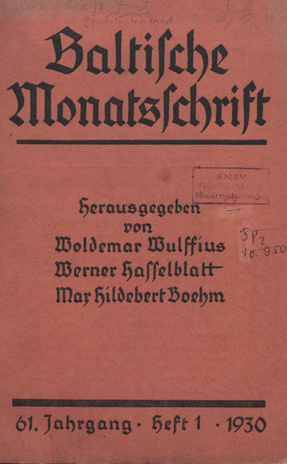 Baltische Monatsschrift ; 1 1930