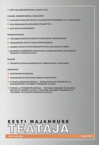 Eesti Majanduse Teataja : majandusajakiri aastast 1991 ; 9 (292) 2015
