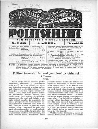 Eesti Politseileht ; 26 1929