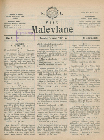 K. L. Viru Malevlane ; 9 1931-05-01