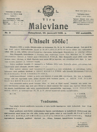 K. L. Viru Malevlane ; 3 1936-01-23