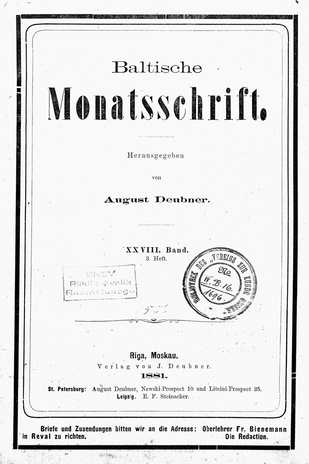 Baltische Monatsschrift ; 3 1881