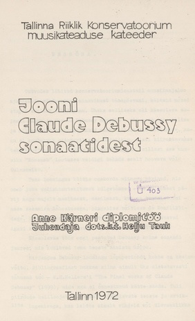 Jooni Claude Debussy sonaatidest : Anne Kärneri diplomitöö