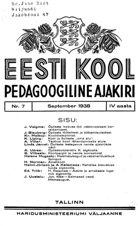 Eesti Kool ; 7 1938-09
