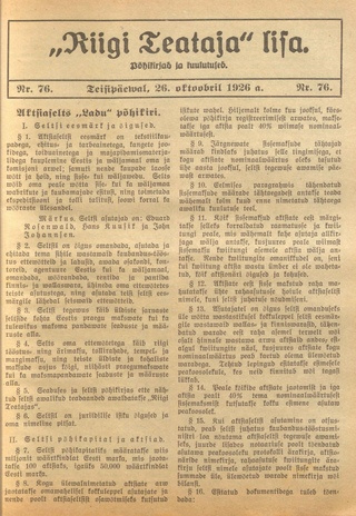 Riigi Teataja Lisa : seaduste alustel avaldatud teadaanded ; 76 1926-10-26