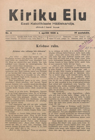 Kiriku Elu : Eesti Katoliiklaste Häälekandja ; 4 1936-04-01