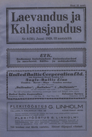 Laevandus ja Kalaasjandus ; 6 (26) 1928-06