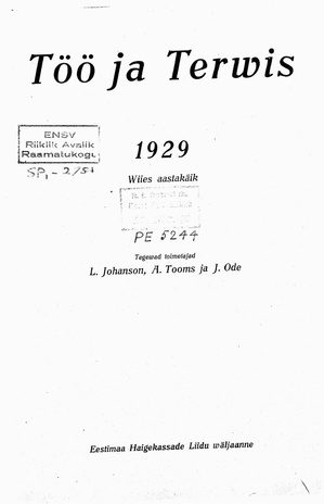 Töö ja Tervis ; 1 1929-01