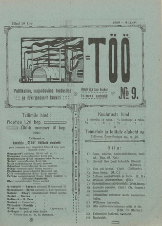 Töö : politikaline, majandusline, teadusline ja ilukirjandusline nädalaleht ; 9 1909-08-01