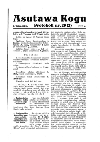 Asutawa Kogu protokoll nr.29 (2) (25. juuni 1919)
