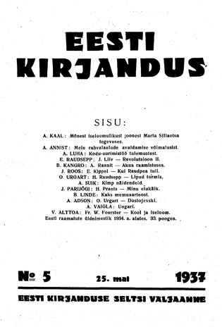 Eesti Kirjandus ; 5 1937