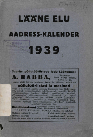 Lääne Elu aadress-kalender 1939