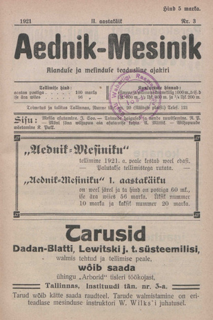 Aednik - Mesinik ; 3 1921