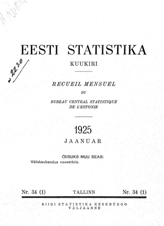 Eesti Statistika : kuukiri ; 34 (1) 1925-01