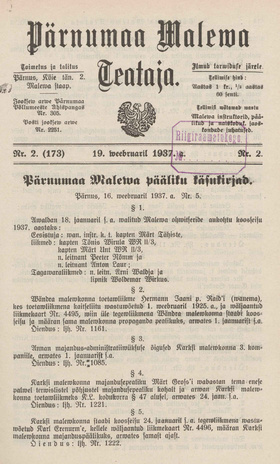 Pärnumaa Maleva Teataja ; 2 (173) 1937-02-19