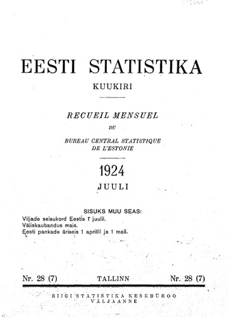 Eesti Statistika : kuukiri ; 28 (7) 1924-07