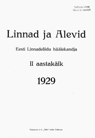 Linnad ja Alevid ; 1 1929-01