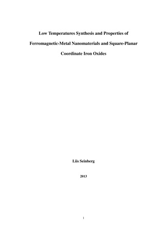Low temperatures synthesis and properties of ferromagnetic-metal nanomaterials and square-planar coordinate iron oxides : PhD thesis 