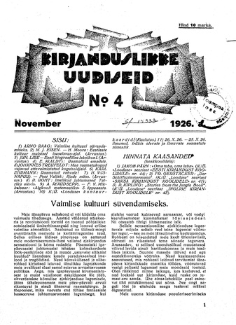 Kirjanduslikke uudiseid ; 4 1926