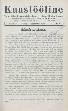 Kaastööline : Tartu Ühisabi Informatsioonileht ; 9 1936-09-07