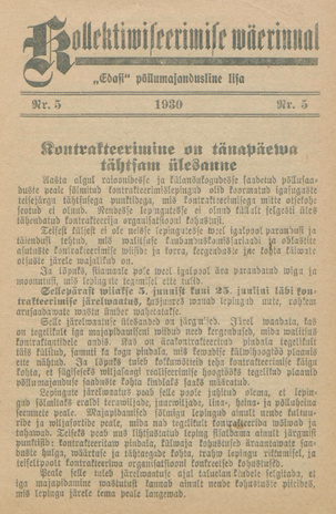 Kollektiviseerimise väerinnal : "Edasi" põllumajandusline lisa ; 5 1930