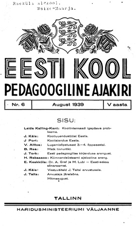 Eesti Kool ; 6 1939-08