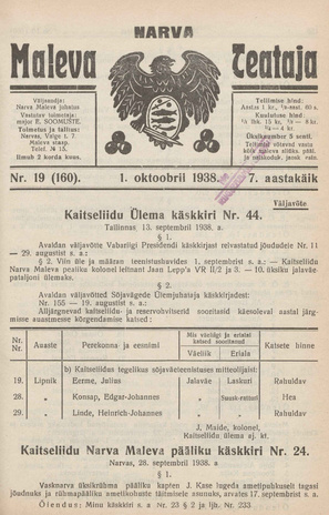 Narva Maleva Teataja ; 19 (160) 1938-10-01