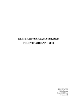 Eesti Rahvusraamatukogu tegevusaruanne 2014