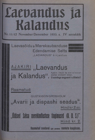 Laevandus ja Kalandus ; 11/12 1933-11/12