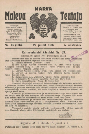 Narva Maleva Teataja ; 13 (106) 1936-06-18