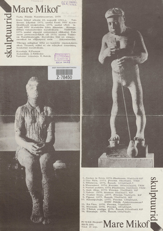 Mare Mikofi skulptuurid : näituse kataloog, Tartu Kunstimuuseum, detsember 1979 