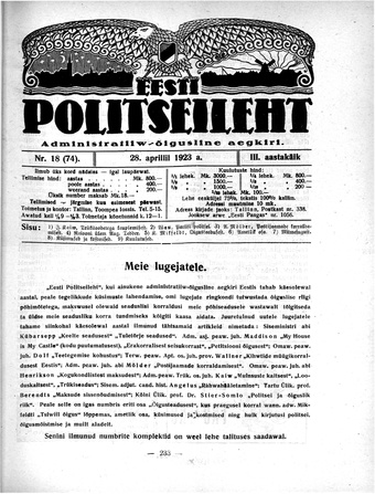 Eesti Politseileht ; 18 1923