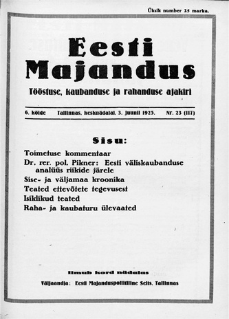 Eesti Majandus ; 23 (117) 1925-06-03