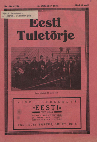 Eesti Tuletõrje : tuletõrje kuukiri ; 10 (129) 1935-10-19