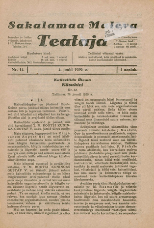 Sakalamaa Maleva Teataja ; 14 1929-07-04