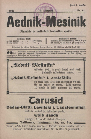 Aednik - Mesinik ; 6 1921