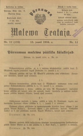 Pärnumaa Maleva Teataja ; 12 (125) 1934-06-15