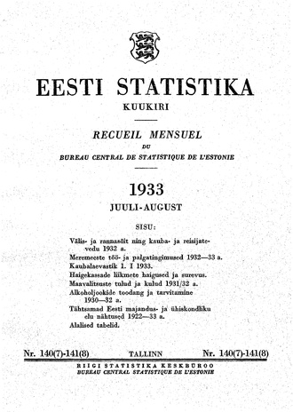 Eesti Statistika : kuukiri ; 140-141 (7-8) 1933-7/8