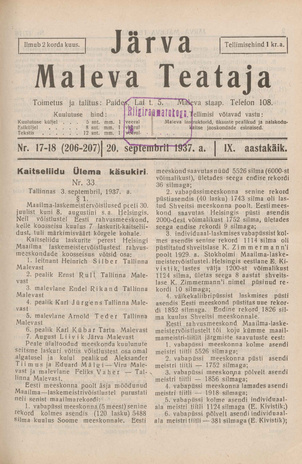Järva Maleva Teataja ; 17-18 (206-207) 1937-09-20