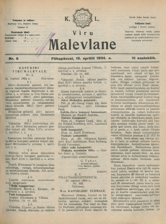 K. L. Viru Malevlane ; 8 1934-04-15