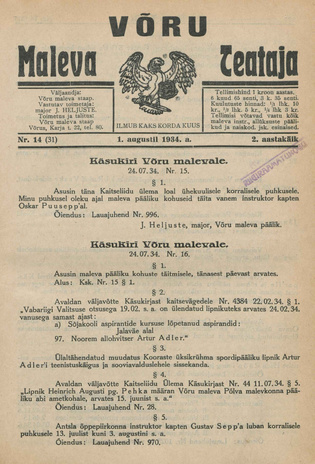 Võru Maleva Teataja ; 14 (31) 1934-08-01