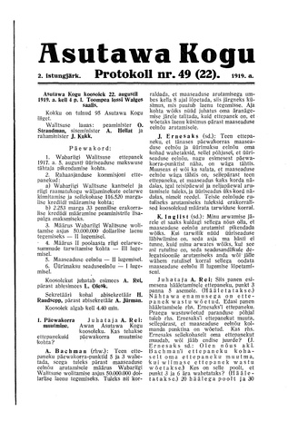 Asutawa Kogu protokoll nr.49 (22) (22. august 1919)